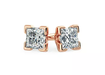 Aura Princess Diamond Stud Earrings in 18K Rose Gold with Butterfly Backs