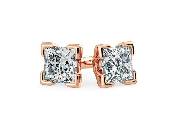 Aura Princess Diamond Stud Earrings in 18K Rose Gold with Alpha Backs