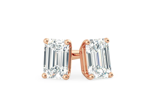 Ettore Emerald Diamond Stud Earrings in 18K Rose Gold with Alpha Backs