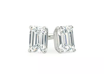Ettore Emerald Diamond Stud Earrings in 18K White Gold with Butterfly Backs