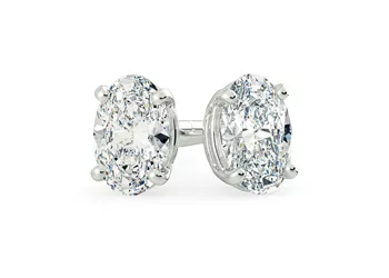 Ettore Oval Diamond Stud Earrings in 18K White Gold with Butterfly Backs