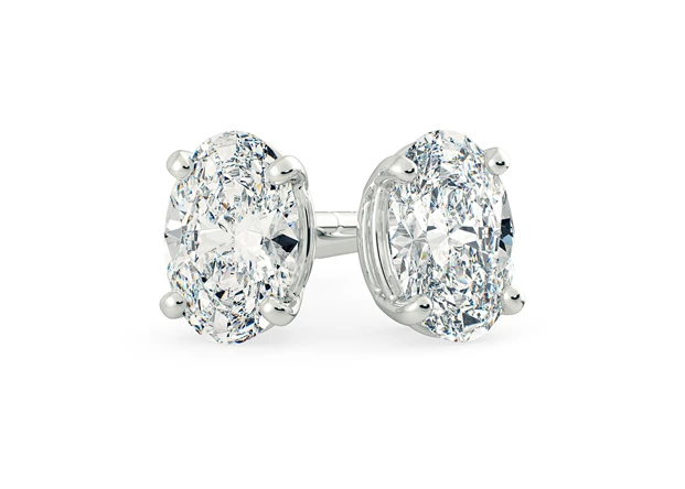 Ettore Oval Diamond Stud Earrings in Platinum with Alpha Backs