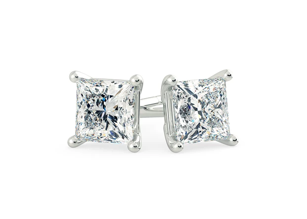 Ettore Princess Diamond Stud Earrings in Platinum with Alpha Backs