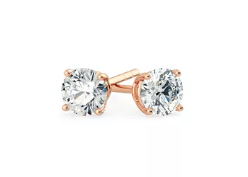 Ettore Round Brilliant Diamond Stud Earrings in 18K Rose Gold with Butterfly Backs