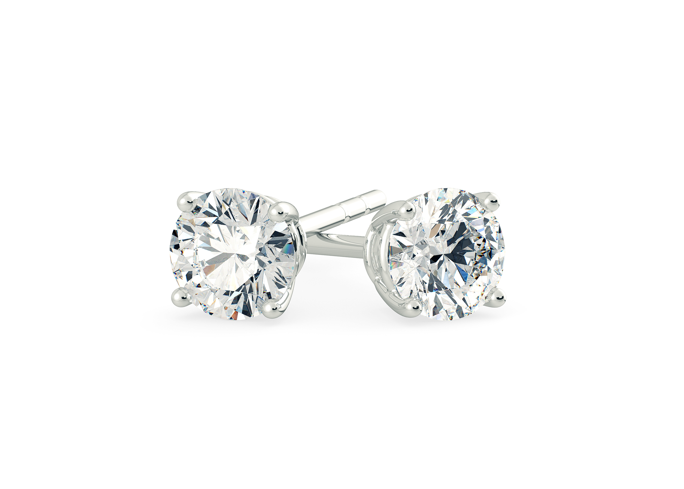 Ettore Round Brilliant Diamond Stud Earrings in Platinum with Butterfly Backs