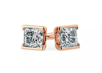 Alvera Princess Diamond Stud Earrings in 18K Rose Gold with Butterfly Backs
