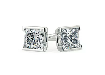 Alvera Princess Diamond Stud Earrings in Platinum with Butterfly Backs