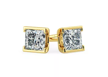 Alvera Princess Diamond Stud Earrings in 18K Yellow Gold with Butterfly Backs