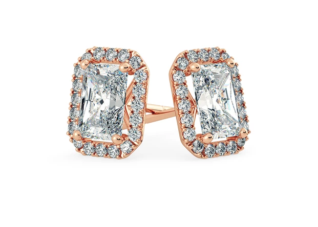 Bijou Emerald Diamond Stud Earrings in 18K Rose Gold with Alpha Backs