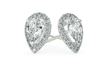 Bijou Pear Diamond Stud Earrings in 18K White Gold with Butterfly Backs