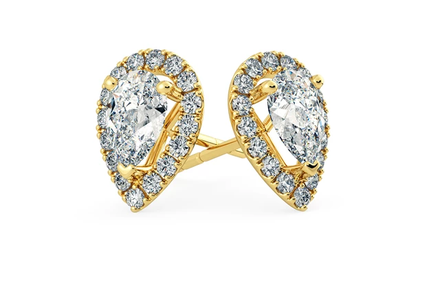 Bijou Pear Diamond Stud Earrings in 18K Yellow Gold with Screw Backs