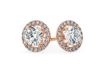 Bijou Round Brilliant Diamond Stud Earrings in 18K Rose Gold with Butterfly Backs