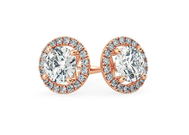 Bijou Round Brilliant Diamond Stud Earrings in 18K Rose Gold with Screw Backs