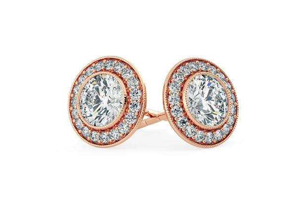 Dante Round Brilliant Diamond Stud Earrings in 18K Rose Gold with Screw Backs