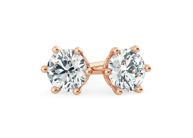 Bellezza Round Brilliant Diamond Stud Earrings in 18K Rose Gold with Screw Backs