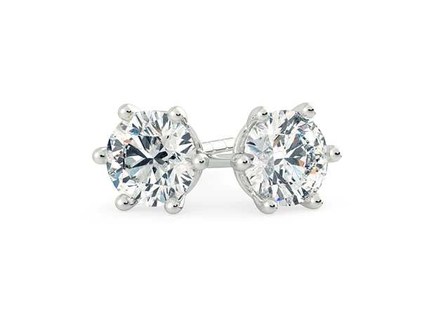Bellezza Round Brilliant Diamond Stud Earrings in Platinum with Alpha Backs