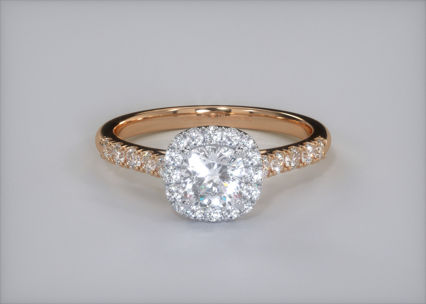 Diamond Set Cushion Bijou Diamond Ring in 9K Rose Gold 360 image