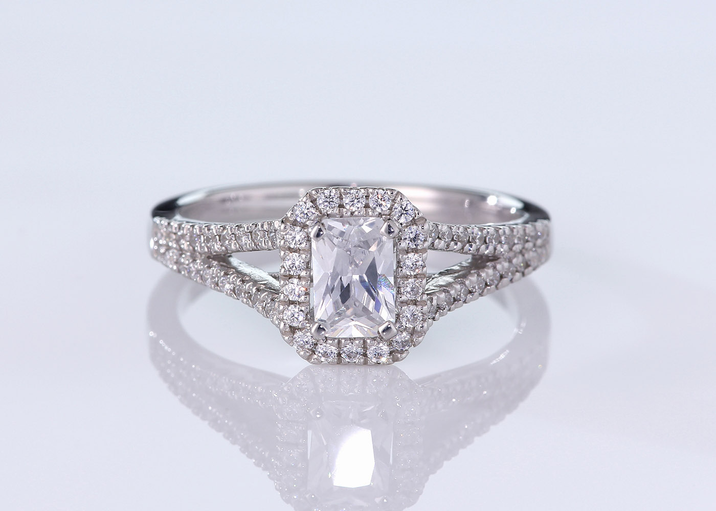 Diamond Set Emerald Adonia Diamond Ring in 18K White Gold 360 image