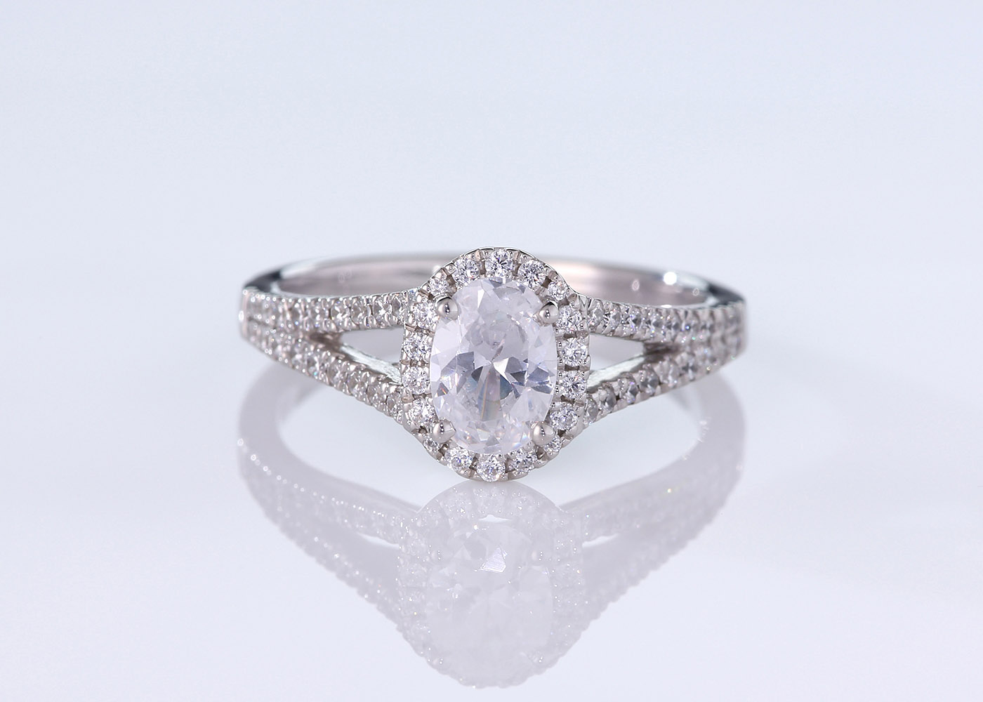 Diamond Set Oval Adonia Diamond Ring in Platinum 360 image