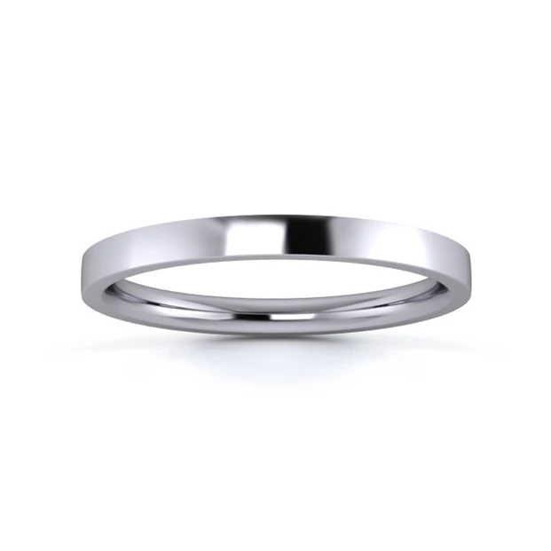 18K White Gold 2mm Medium Weight Flat Court Flat Edge Wedding Ring