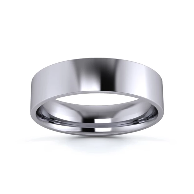 18K White Gold 5mm Light Weight Flat Court Flat Edge Wedding Ring