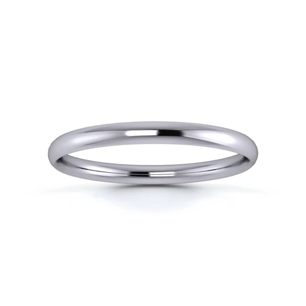 18K White Gold 2mm Light Weight Traditional Court Wedding Ring