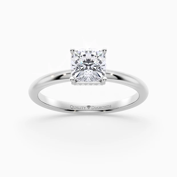 Cushion Liraz Hidden Halo Diamond Ring in Platinum