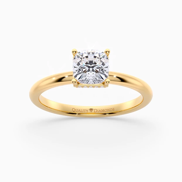 Cushion Liraz Hidden Halo Diamond Ring in 9K Yellow Gold