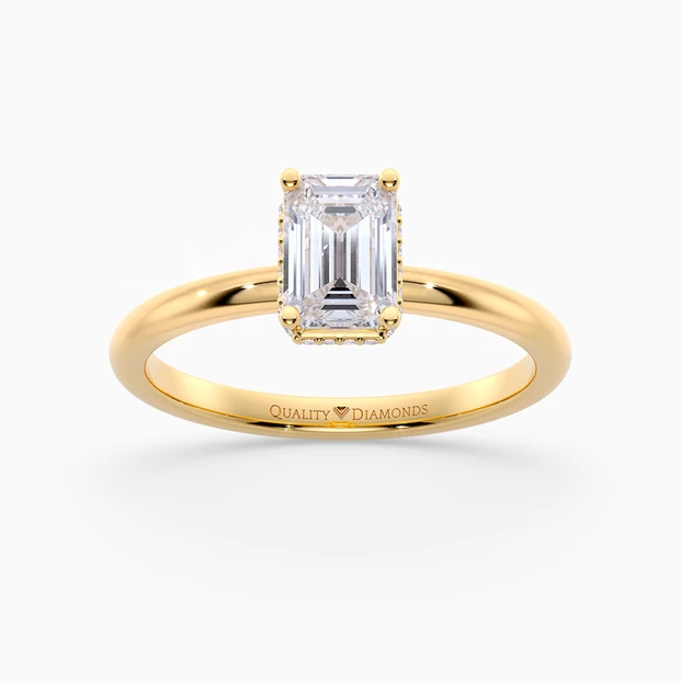Emerald Liraz Hidden Halo Diamond Ring in 9K Yellow Gold
