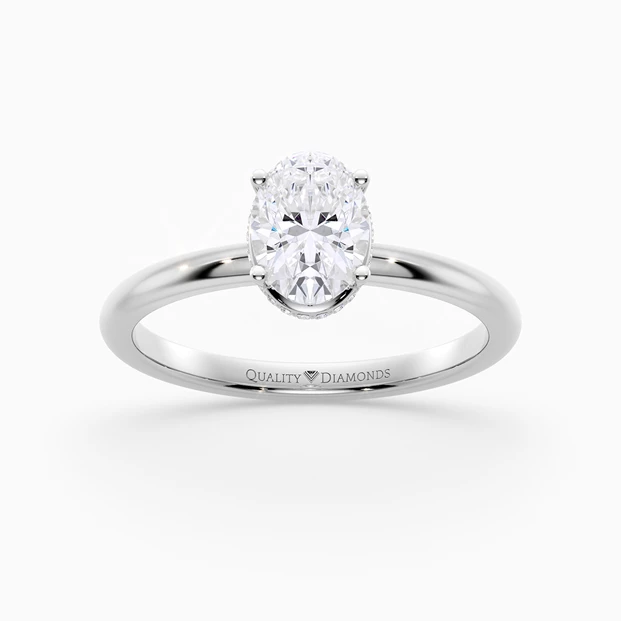 Oval Liraz Hidden Halo Diamond Ring in 9K White Gold