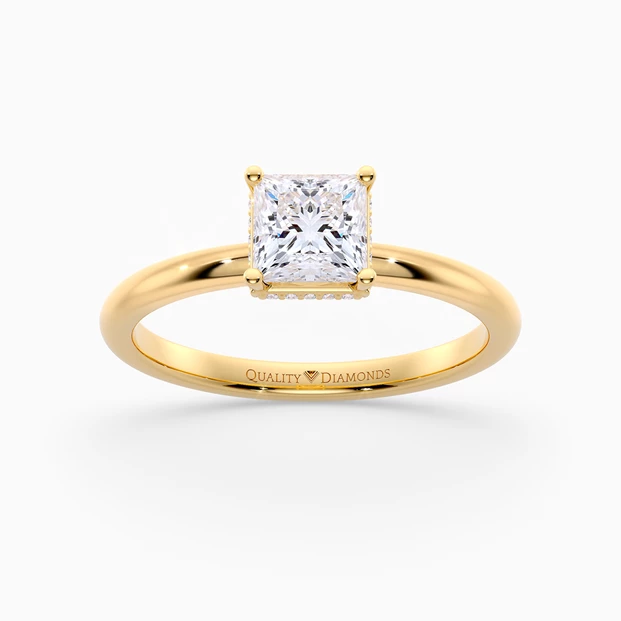 Princess Liraz Hidden Halo Diamond Ring in 9K Yellow Gold