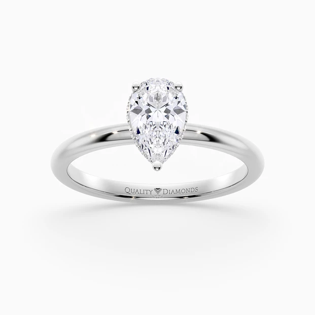 Pear Liraz Hidden Halo Diamond Ring in 9K White Gold