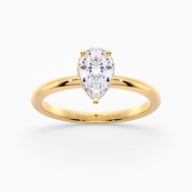 Pear Liraz Hidden Halo Diamond Ring in 18K Yellow Gold