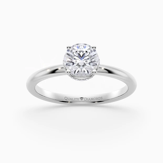 Round Brilliant Liraz Hidden Halo Diamond Ring in 18K White Gold