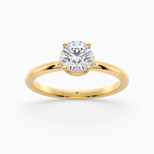 Round Brilliant Liraz Hidden Halo Diamond Ring in 9K Yellow Gold