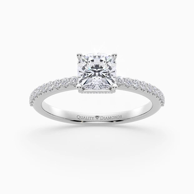 Diamond Set Cushion Liraz Hidden Halo Diamond Ring in Platinum