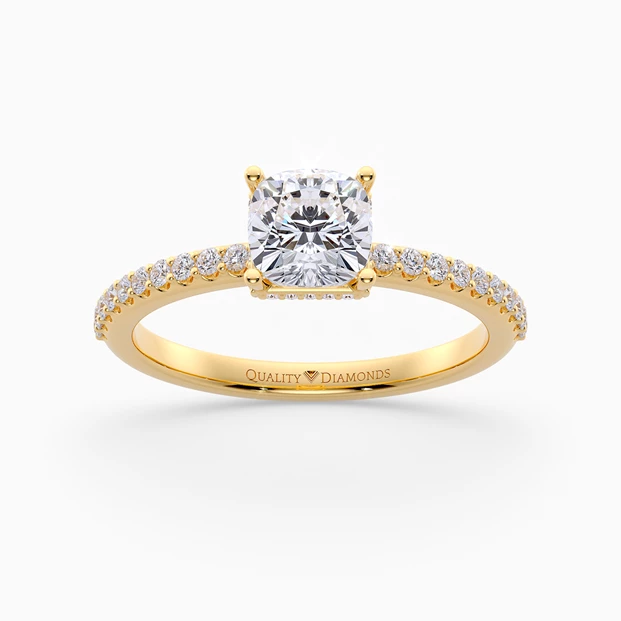 Diamond Set Cushion Liraz Hidden Halo Diamond Ring in 18K Yellow Gold