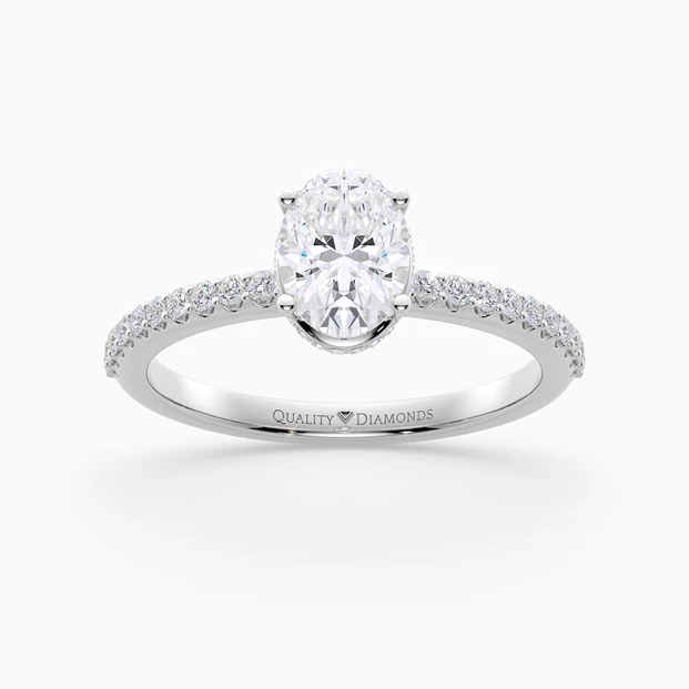 Diamond Set Oval Liraz Hidden Halo Diamond Ring in 18K White Gold
