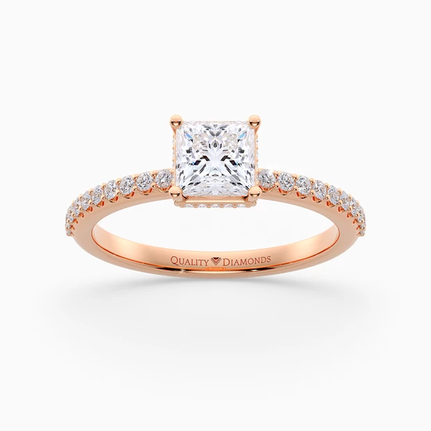 Diamond Set Princess Liraz Hidden Halo Diamond Ring in 18K Rose Gold