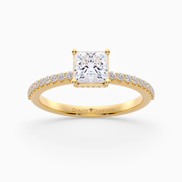 Diamond Set Princess Liraz Hidden Halo Diamond Ring in 18K Yellow Gold