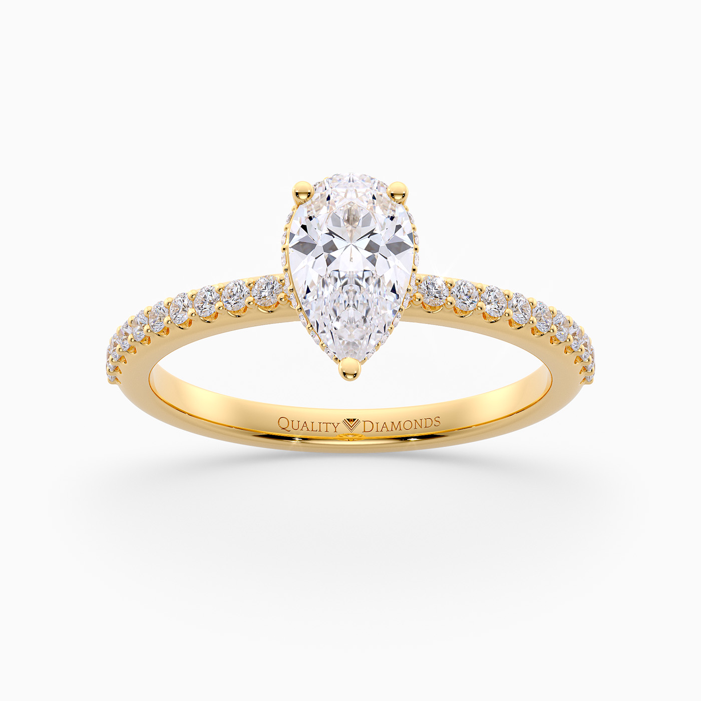 Diamond set Pear Liraz Hidden Halo Diamond Ring in 18K Yellow Gold