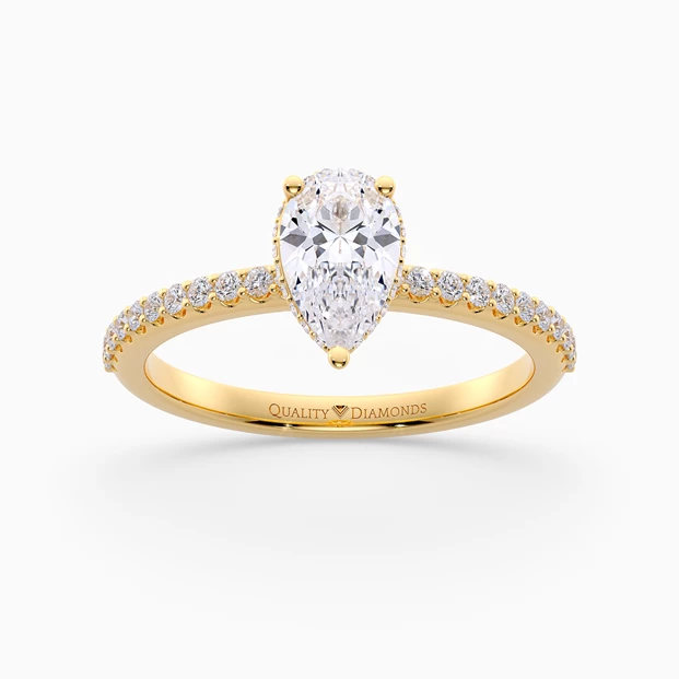 Diamond Set Pear Liraz Hidden Halo Diamond Ring in 9K Yellow Gold