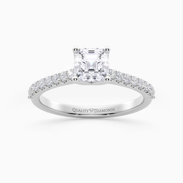 Asscher Diamond Set Amorette Diamond Ring in 9K White Gold