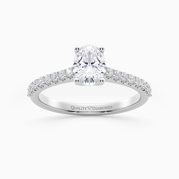 Oval Diamond Set Amorette Diamond Ring in 9K White Gold