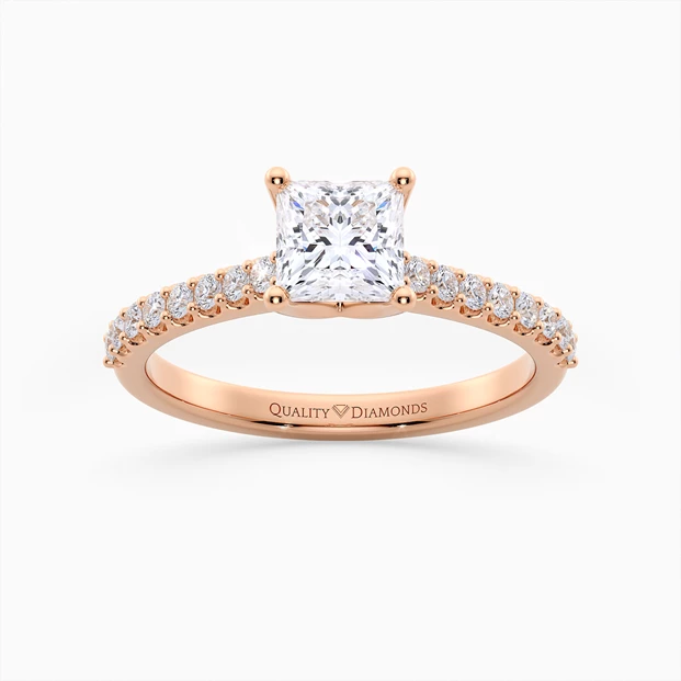Princess Diamond Set Amorette Diamond Ring in 9K Rose Gold