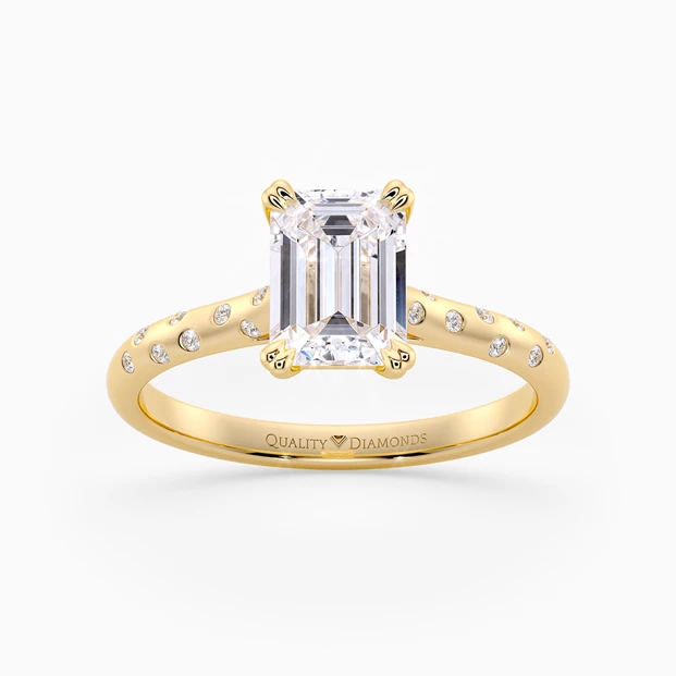 Diamond Set Emerald Ettore Diamond Ring in 9K Yellow Gold