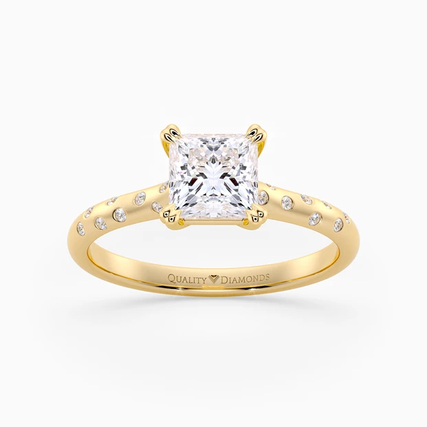 Diamond Set Princess Ettore Diamond Ring in 9K Yellow Gold
