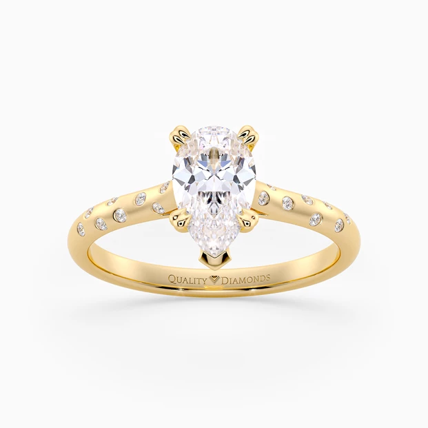 Diamond Set Pear Ettore Diamond Ring in 18K Yellow Gold