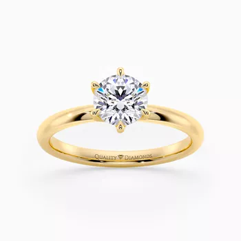 Six Claw Round Brilliant Abbraccio Diamond Ring in 9K Yellow Gold