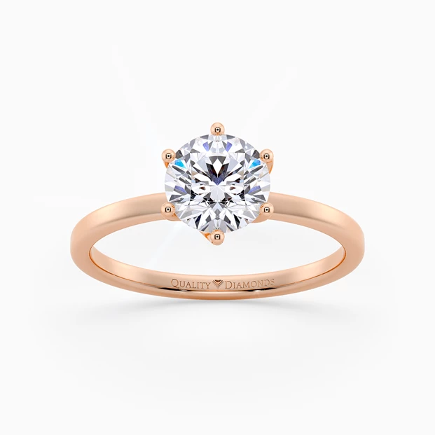 Six Claw Round Brilliant Cura Diamond Ring in 9K Rose Gold